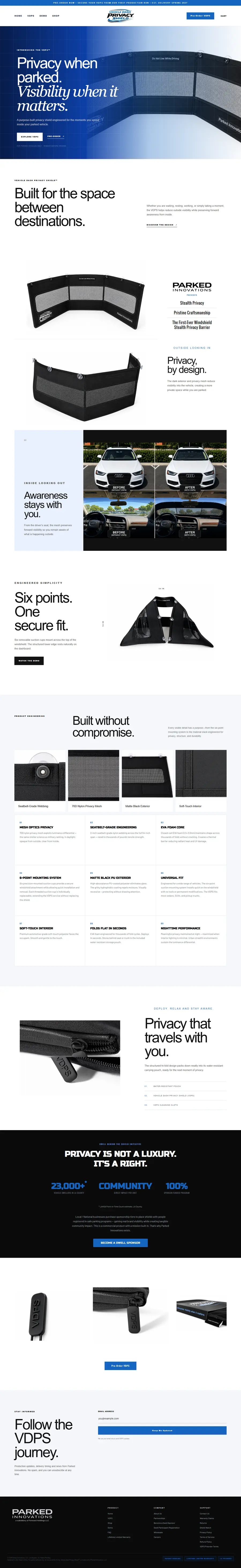 Vehicle Dash Privacy Shield (Parked Innovations) homepage